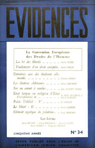 Evidences. N° 34 (Septembre/Octobre 1953)